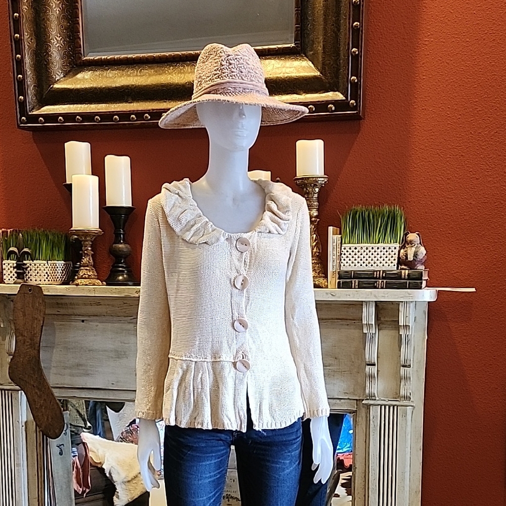 Cream Ruffled Button-Up Cardigan